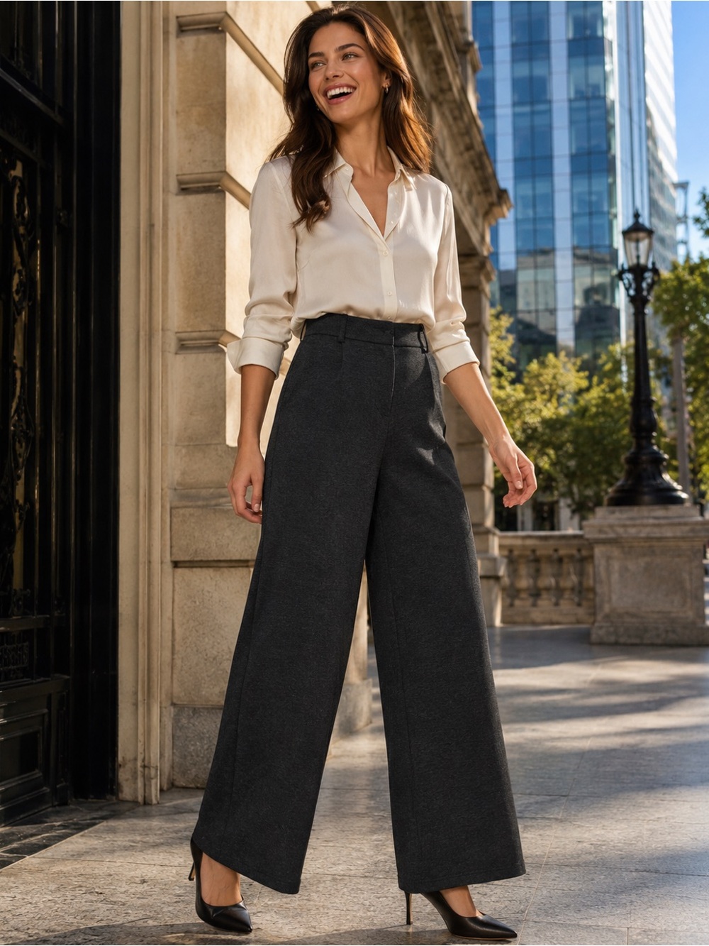 OGL Charcoal Wide-Leg Women's Pants - Picture 12 of 12